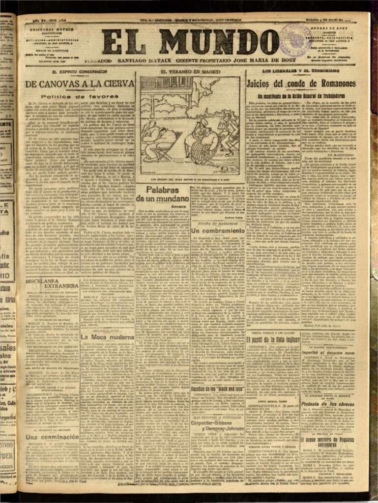 Miniatura de El Mundo del 9 de julio de 1921 (edición de provincias)