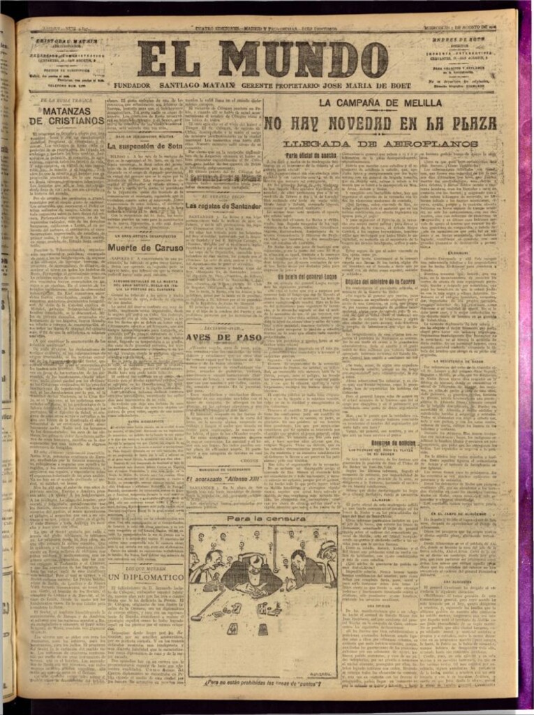 Miniatura de El Mundo del 3 de agosto de 1921