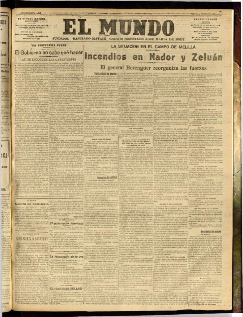 Miniatura de El Mundo del 4 de agosto de 1921 (edición de provincias)