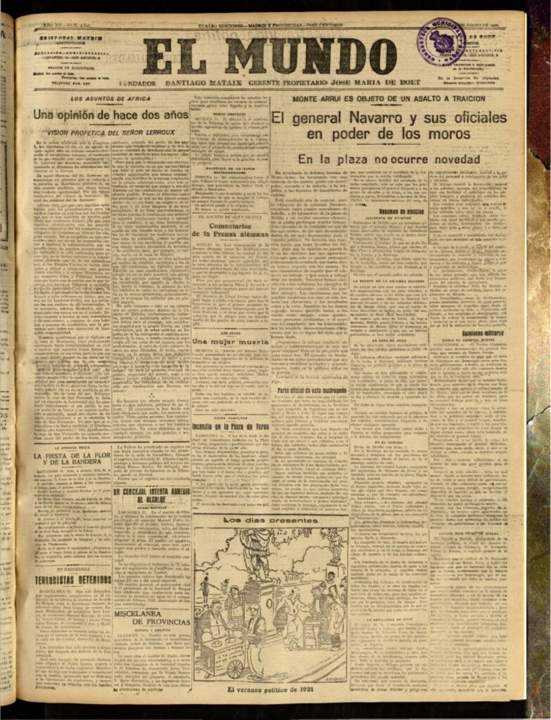 Miniatura de El Mundo del 11 de agosto de 1921 (edición de provincias)