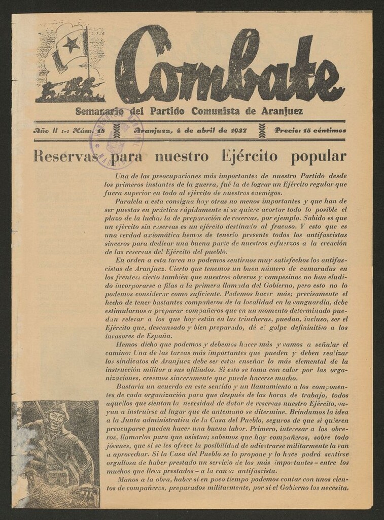 Miniatura de Combate: Semanario del Partido Comunista de Aranjuez del 4 de abril de 1937