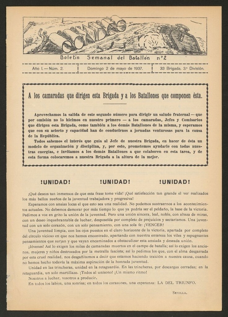 Miniatura de Condes: boletín semanal del Batallón n.2 del 2 de mayo de 1937