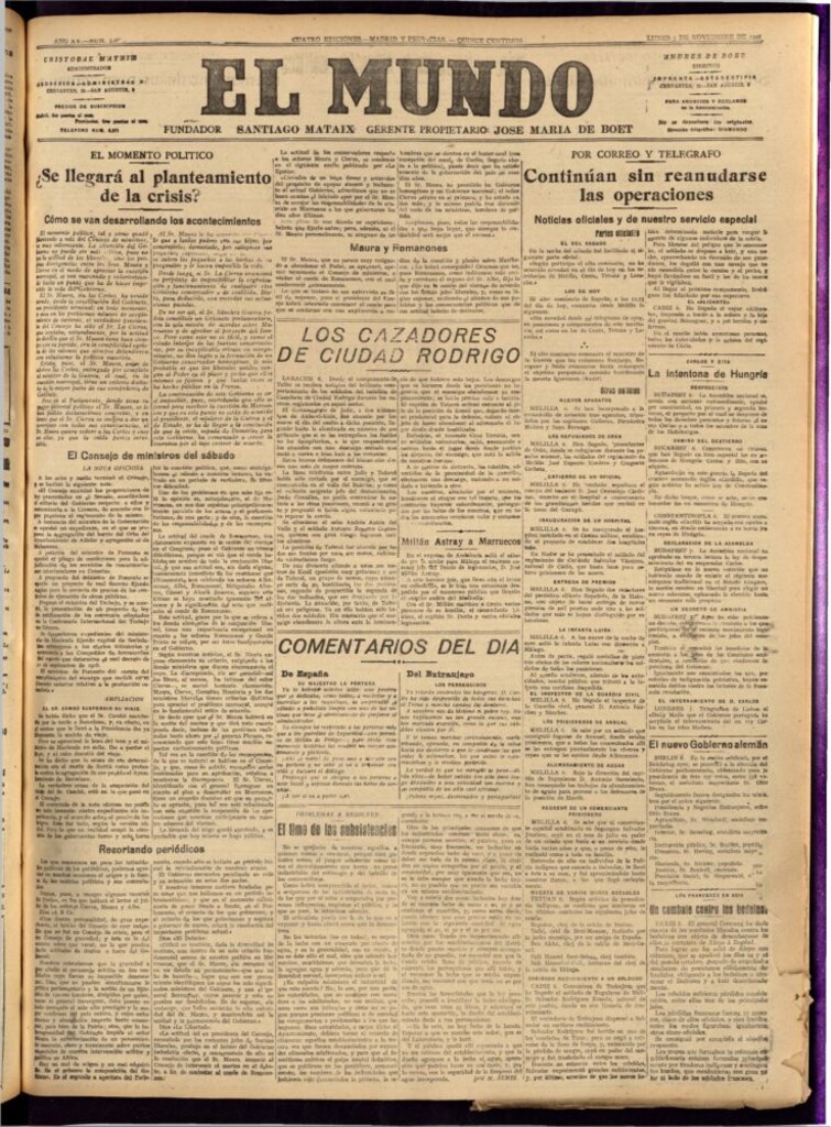 Miniatura de El Mundo del 7 de noviembre de 1921