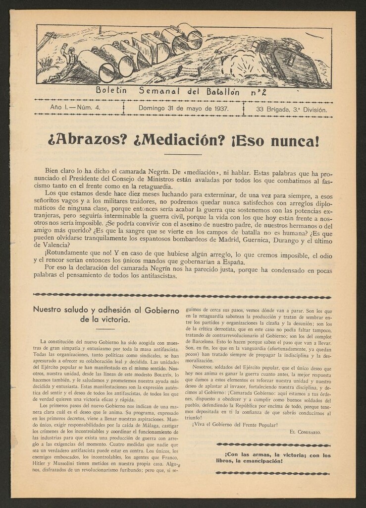 Miniatura de Condes: boletín semanal del Batallón n.2 del 31 de mayo de 1937