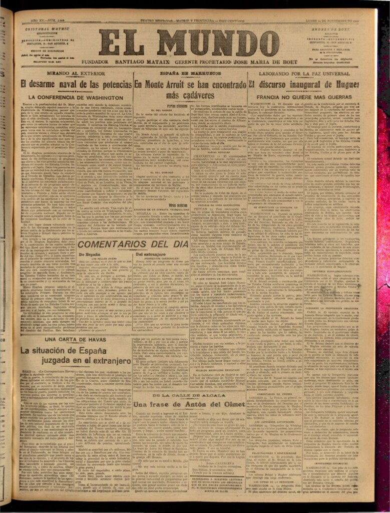 Miniatura de El Mundo del 14 de noviembre de 1921 (edición de provincias)