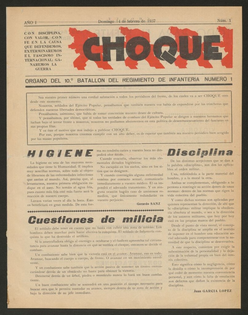 Miniatura de Choque: órgano del 10º Batallón del Regimiento de Infantería del 14 de febrero de 1937