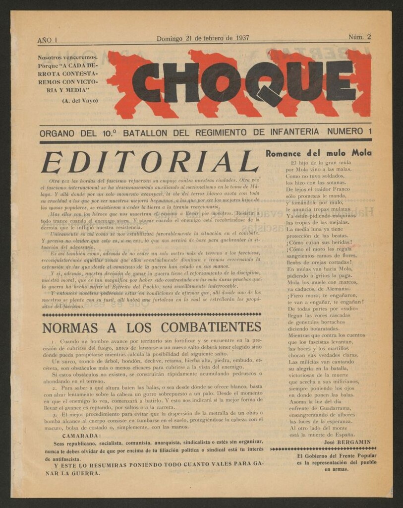 Miniatura de Choque: órgano del 10º Batallón del Regimiento de Infantería del 21 de febrero de 1937