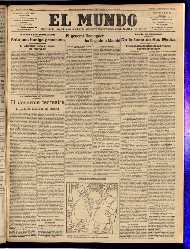 Miniatura de El Mundo del 22 de noviembre de 1921 (edición de provincias)