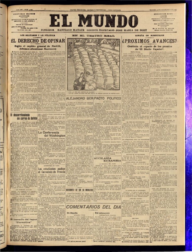 Miniatura de El Mundo del 26 de noviembre de 1921 (edición de provincias)