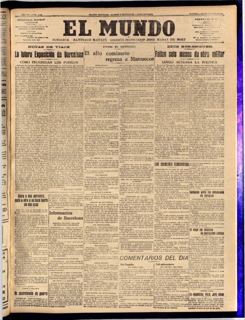 Miniatura de El Mundo del 29 de noviembre de 1921 (edición de provincias)