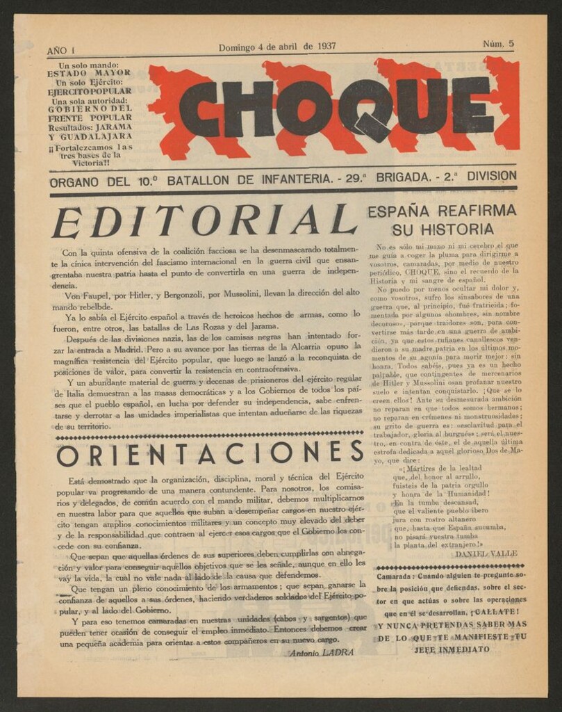 Miniatura de Choque: órgano del 10º Batallón del Regimiento de Infantería del 4 de abril de 1937