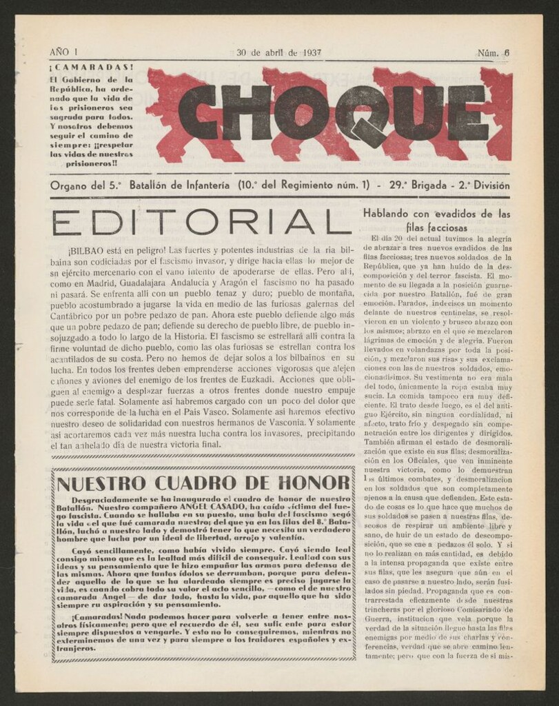 Miniatura de Choque: órgano del 10º Batallón del Regimiento de Infantería del 30 de abril de 1937