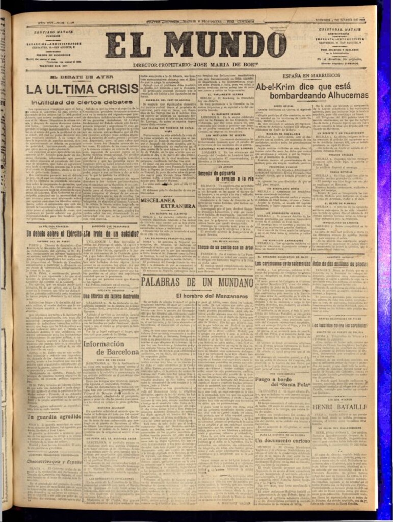 Miniatura de El Mundo del 3 de marzo de 1922 (edición de provincias)