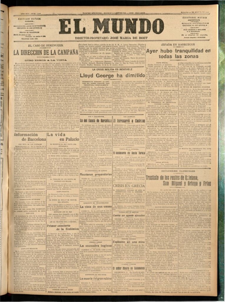 Miniatura de El Mundo del 11 de marzo de 1922 (edición de provincias)