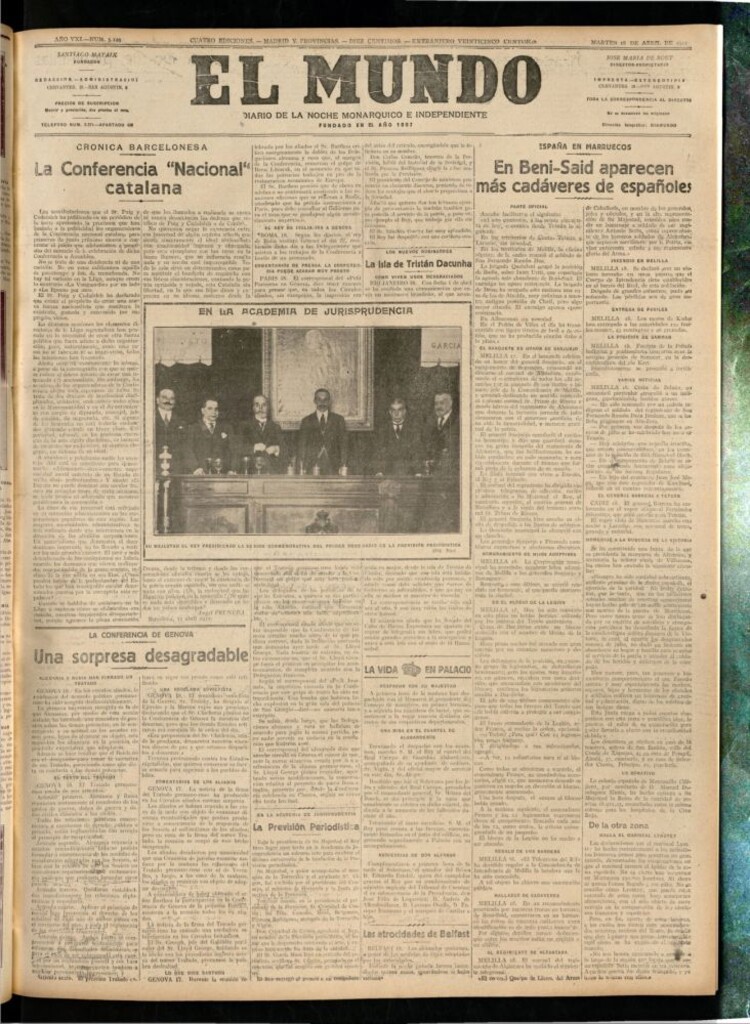 Miniatura de El Mundo del 18 de abril de 1922 (edición de provincias)