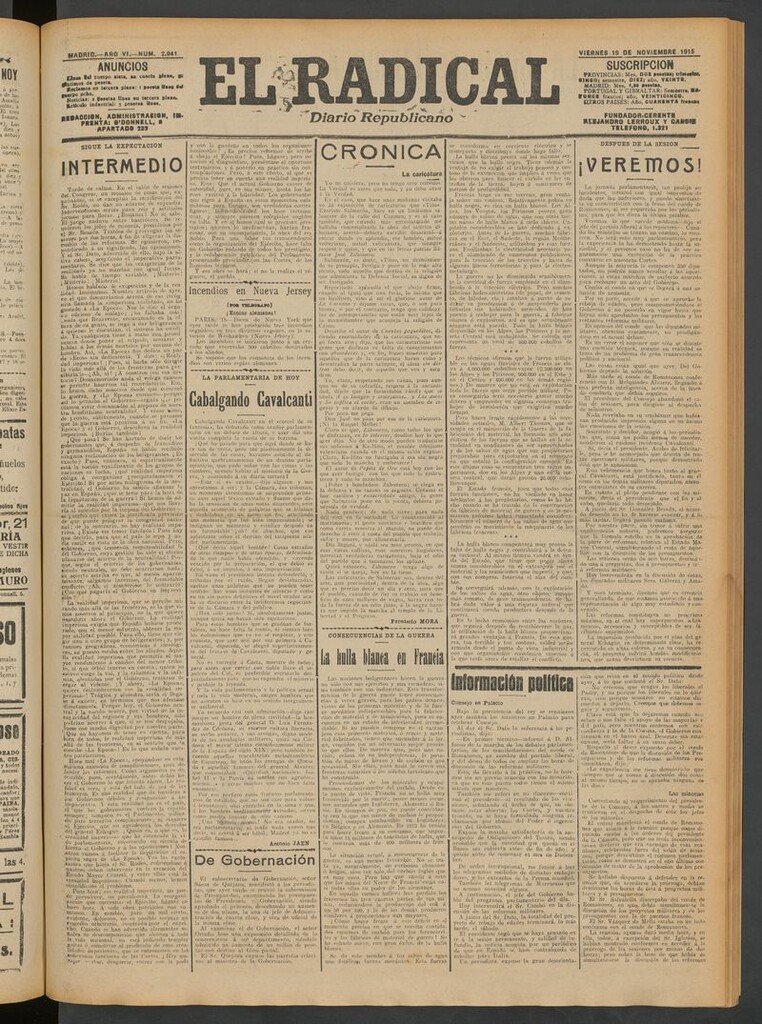 Miniatura de El Radical: diario republicano del 19 de noviembre de 1915