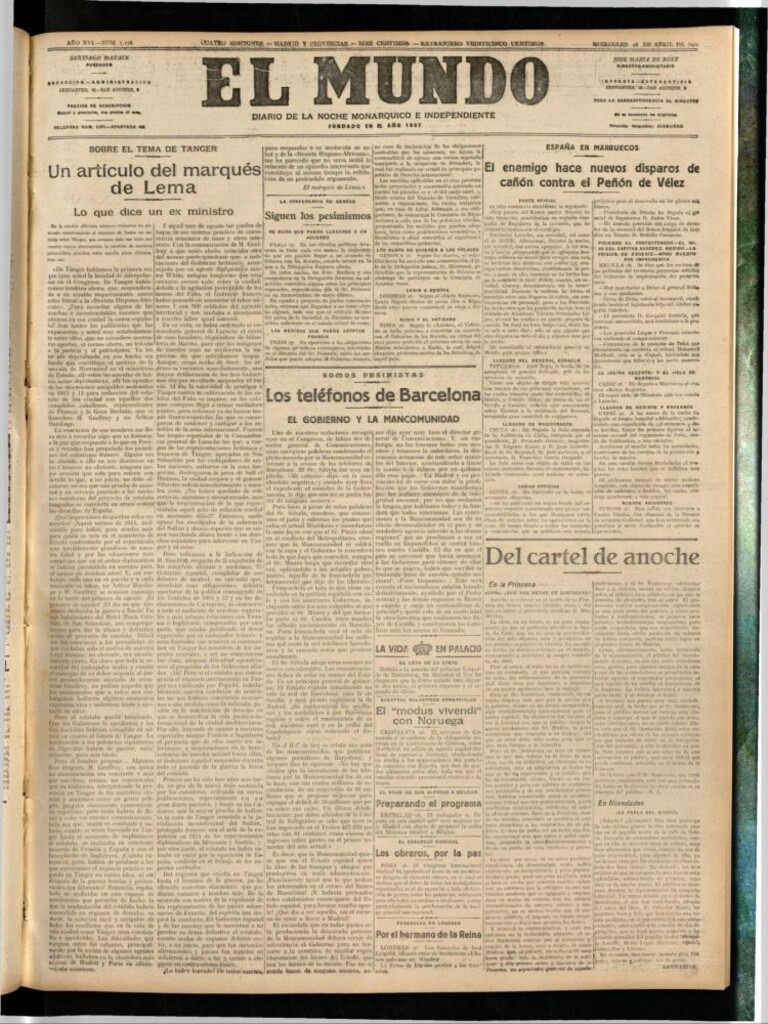 Miniatura de El Mundo del 26 de abril de 1922 (edición de provincias)