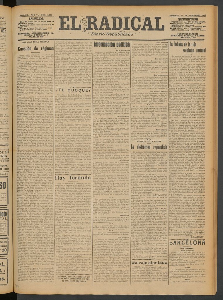 Miniatura de El Radical: diario republicano del 21 de noviembre de 1915