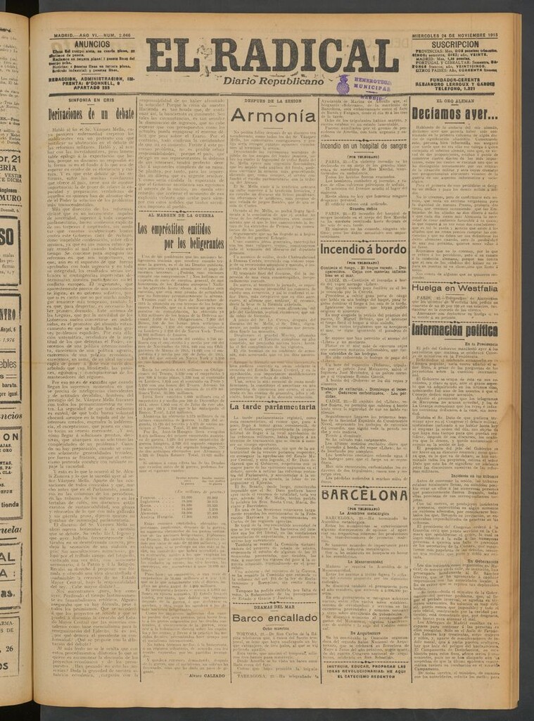 Miniatura de El Radical: diario republicano del 24 de noviembre de 1915