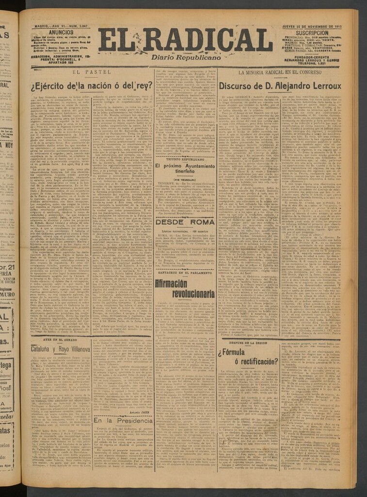 Miniatura de El Radical: diario republicano del 25 de noviembre de 1915