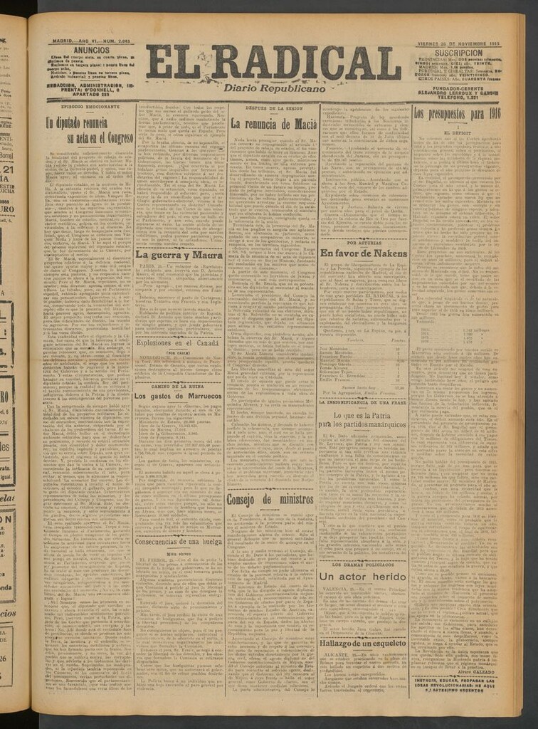 Miniatura de El Radical: diario republicano del 26 de noviembre de 1915