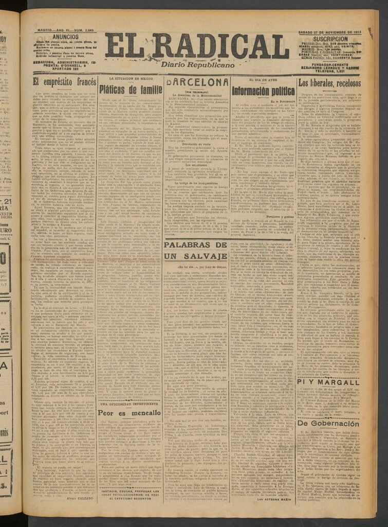 Miniatura de El Radical: diario republicano del 27 de noviembre de 1915