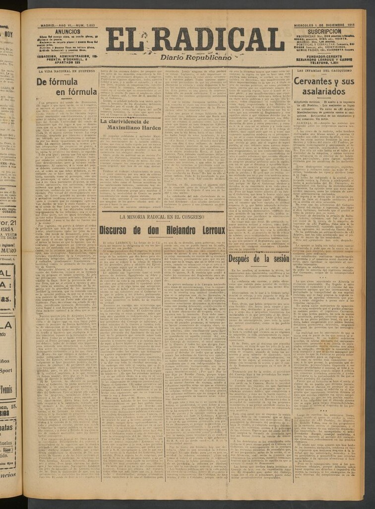 Miniatura de El Radical: diario republicano del 1 de diciembre de 1915