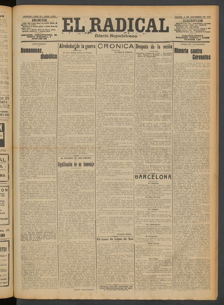 Miniatura de El Radical: diario republicano del 2 de diciembre de 1915
