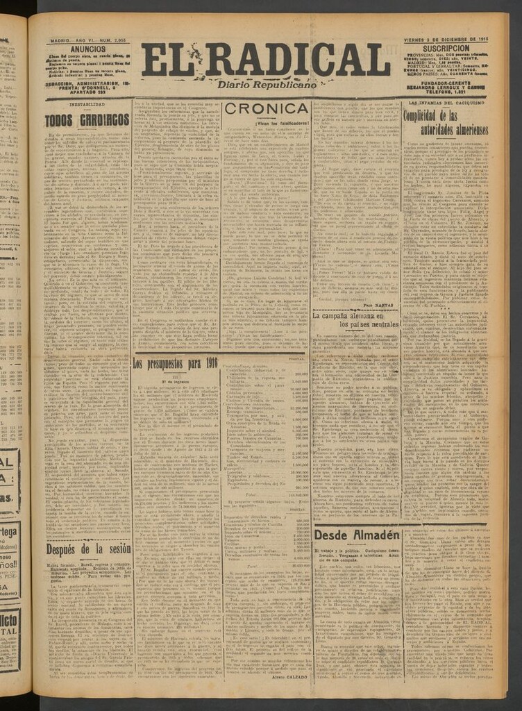 Miniatura de El Radical: diario republicano del 3 de diciembre de 1915