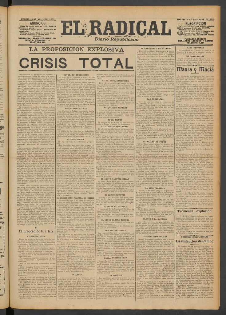 Miniatura de El Radical: diario republicano del 7 de diciembre de 1915