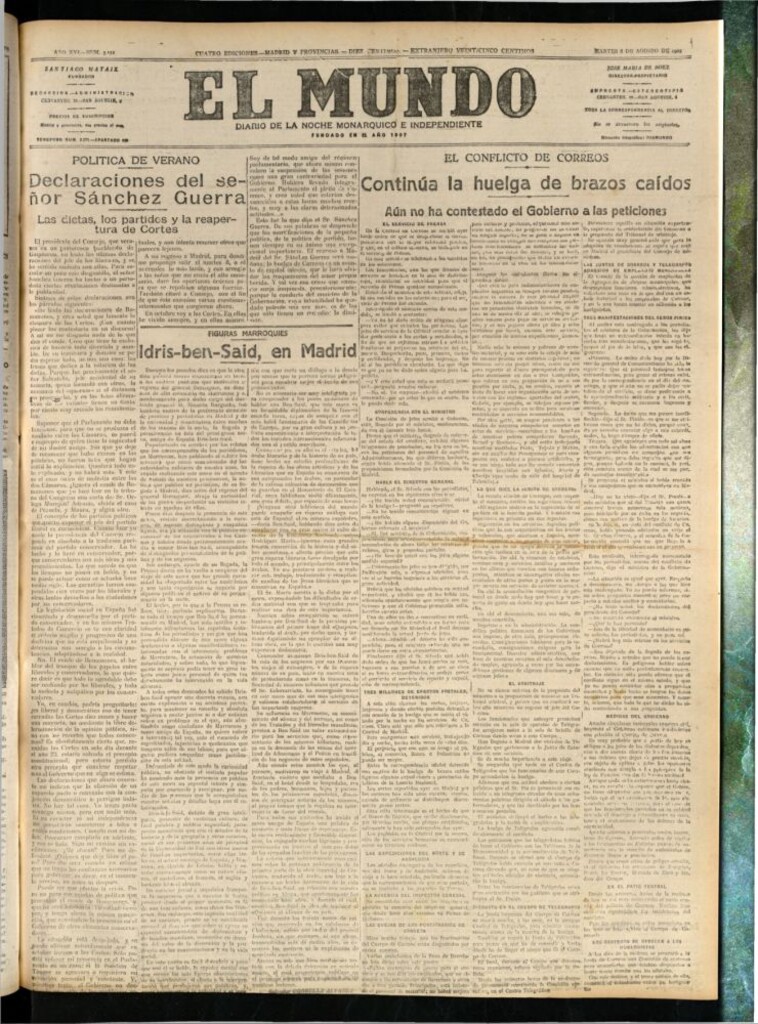 Miniatura de El Mundo del 8 de agosto de 1922 (edición de provincias)