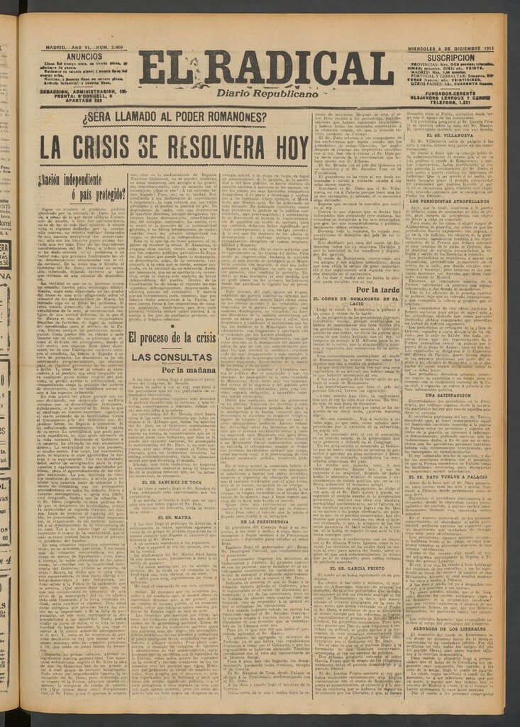 Miniatura de El Radical: diario republicano del 8 de diciembre de 1915