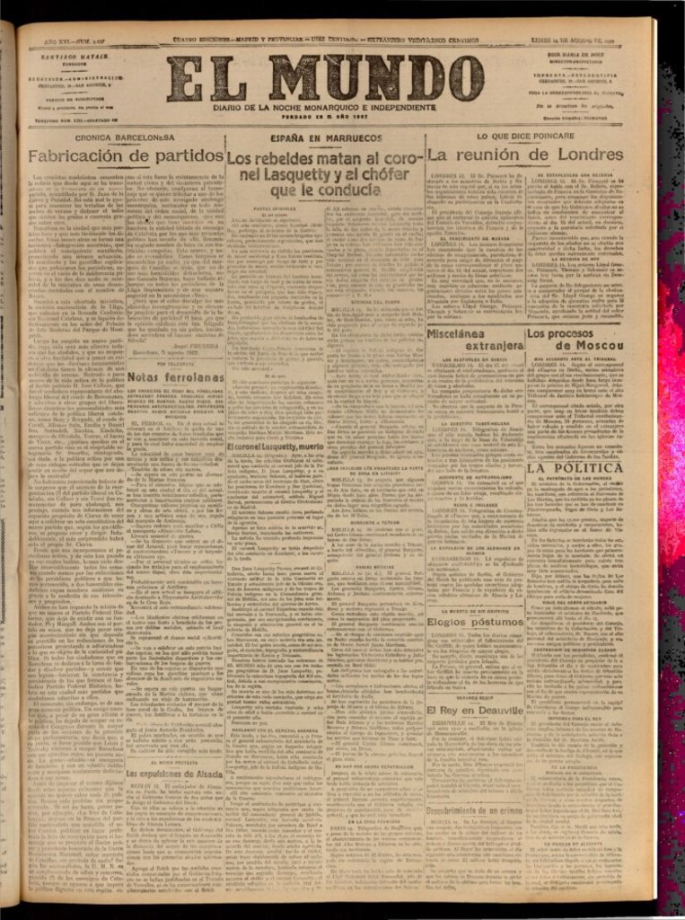Miniatura de El Mundo del 14 de agosto de 1922