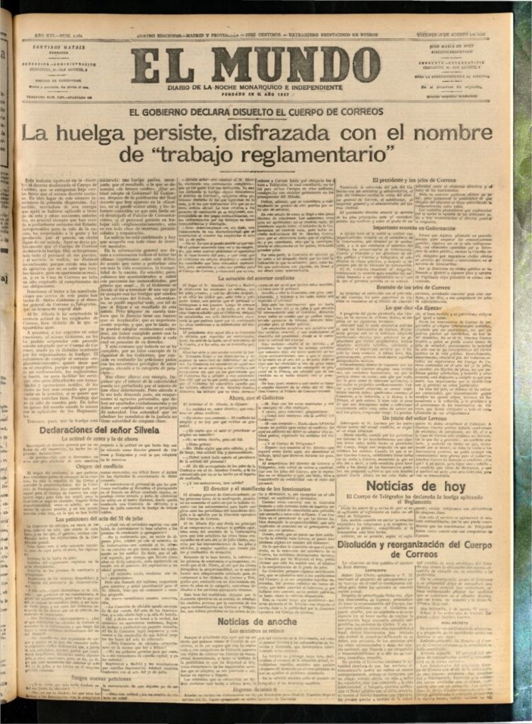 Miniatura de El Mundo del 18 de agosto de 1922 (edición de provincias)