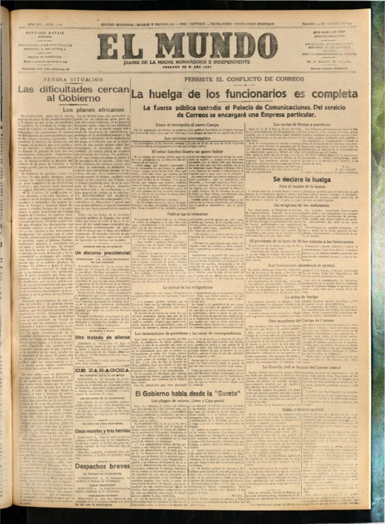 Miniatura de El Mundo del 19 de agosto de 1922 (edición de provincias)
