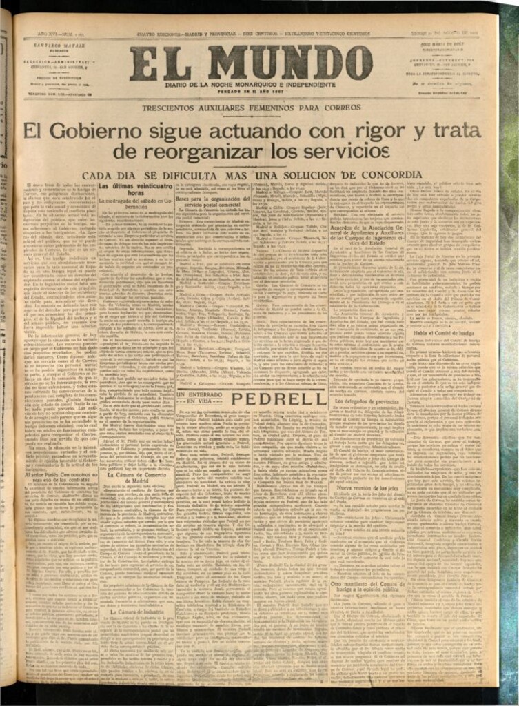 Miniatura de El Mundo del 21 de agosto de 1922 (edición de provincias)
