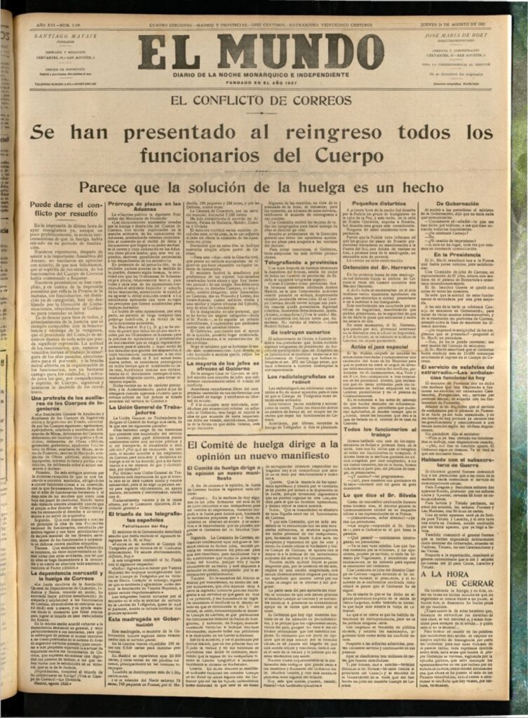 Miniatura de El Mundo del 24 de agosto de 1922 (edición de provincias)