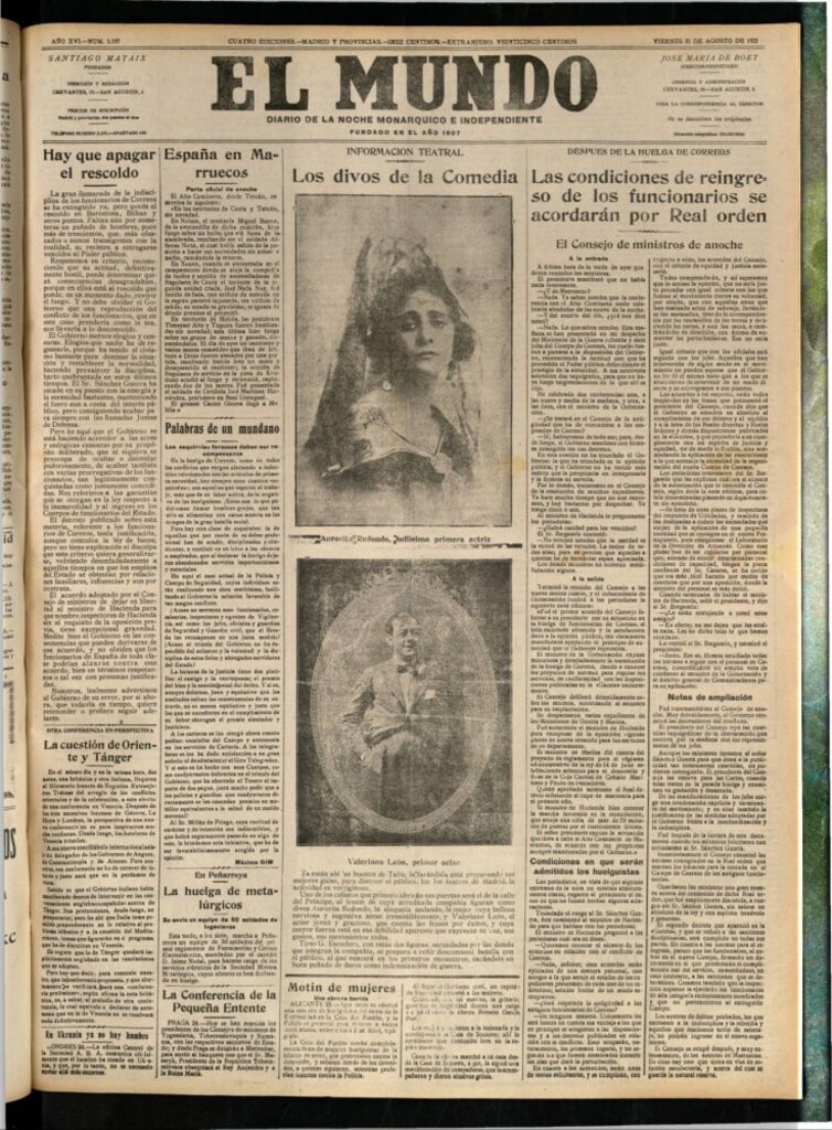 Miniatura de El Mundo del 25 de agosto de 1922 (edición de provincias)