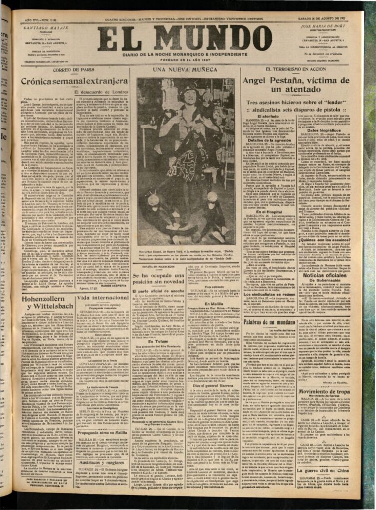 Miniatura de El Mundo del 26 de agosto de 1922 (edición de provincias)