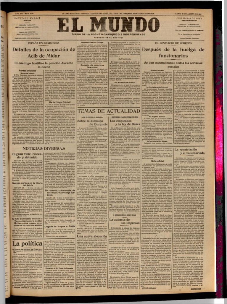 Miniatura de El Mundo del 28 de agosto de 1922