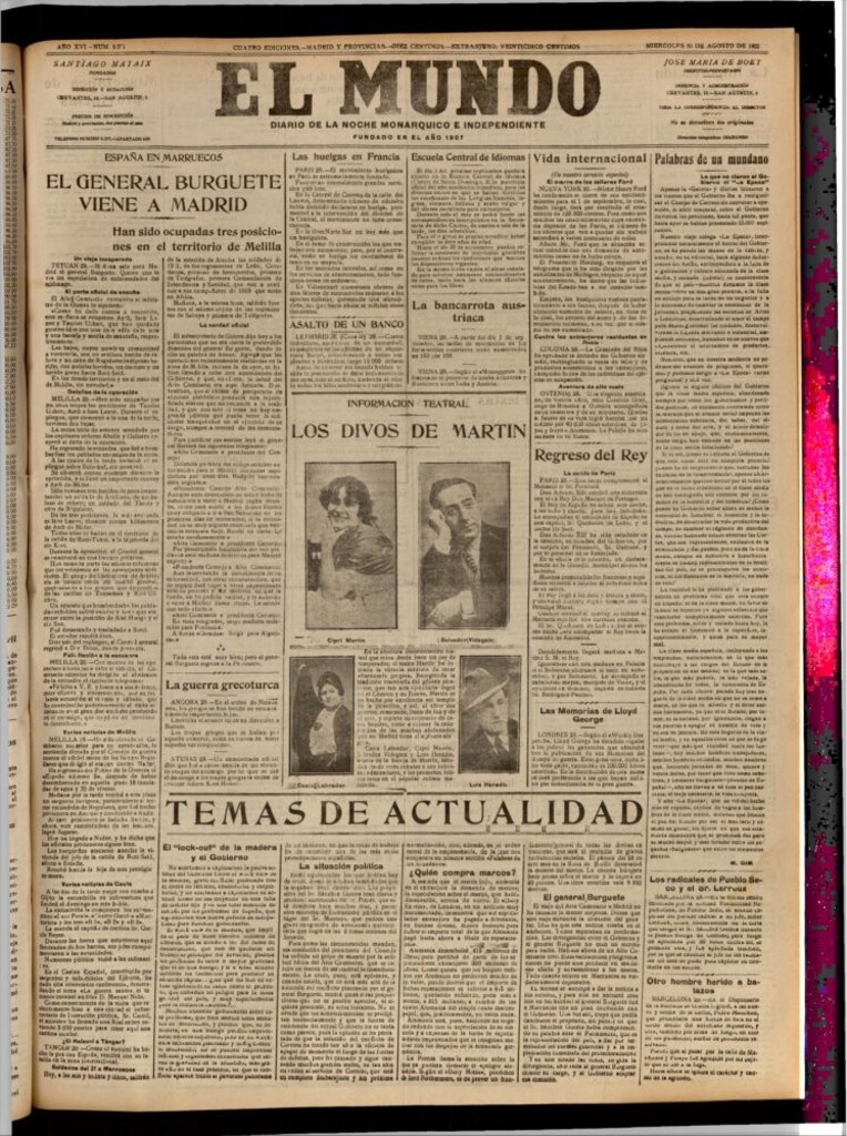 Miniatura de El Mundo del 30 de agosto de 1922