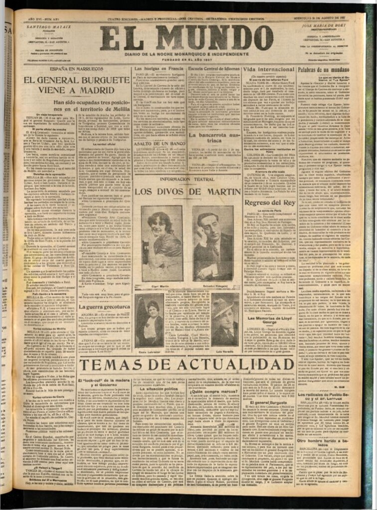 Miniatura de El Mundo del 30 de agosto de 1922 (edición de provincias)