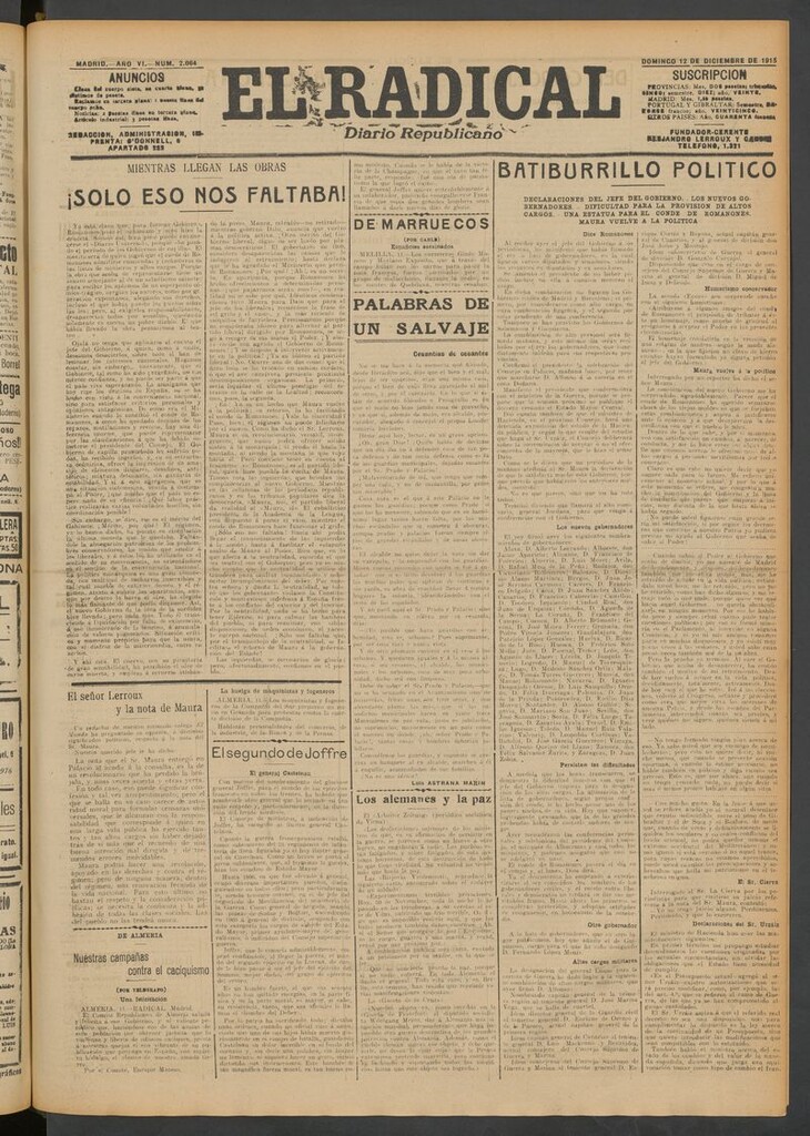 Miniatura de El Radical: diario republicano del 12 de diciembre de 1915