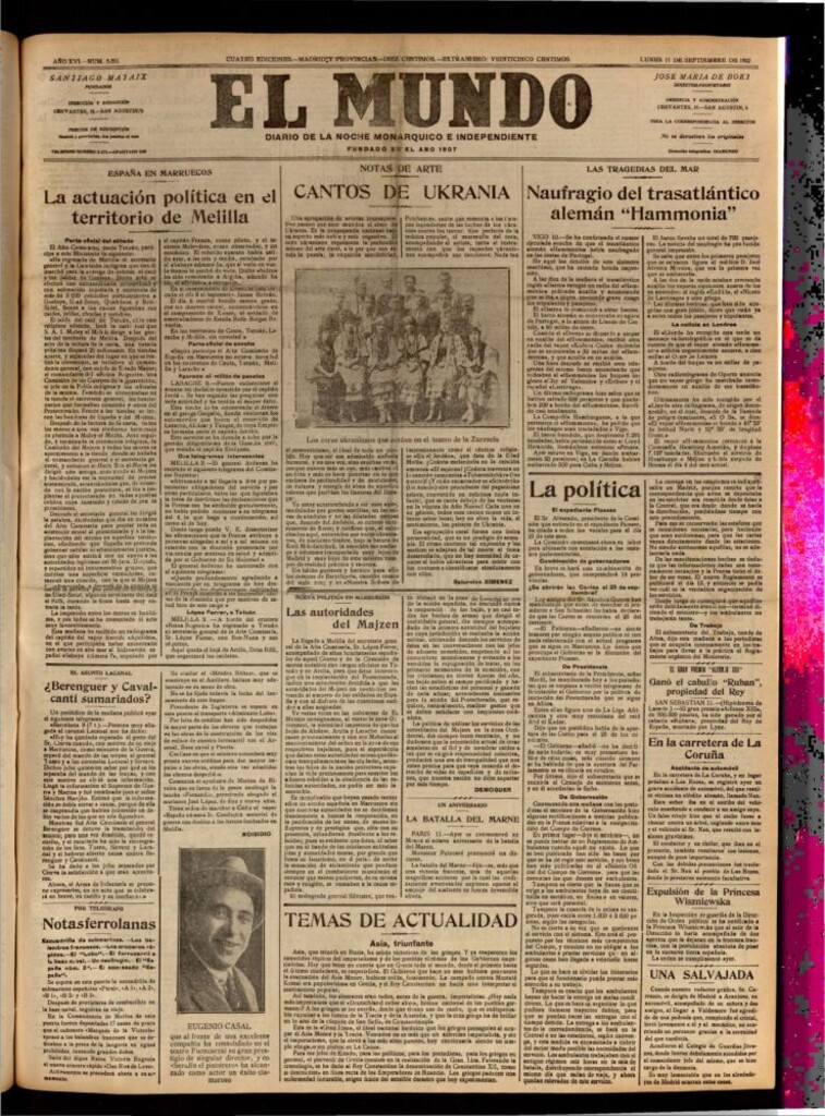 Miniatura de El Mundo del 11 de septiembre de 1922