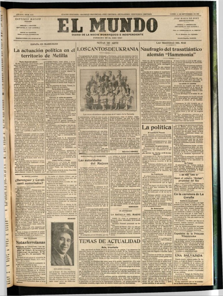 Miniatura de El Mundo del 11 de septiembre de 1922 (edición de provincias)