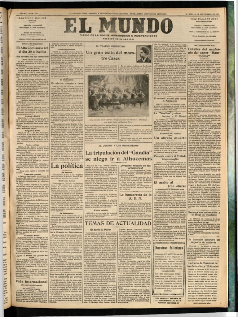 Miniatura de El Mundo del 12 de septiembre de 1922 (edición de provincias)