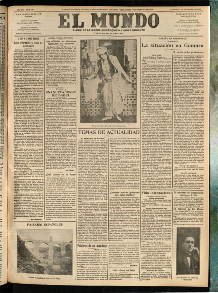 Miniatura de El Mundo del 16 de septiembre de 1922 (edición de provincias)