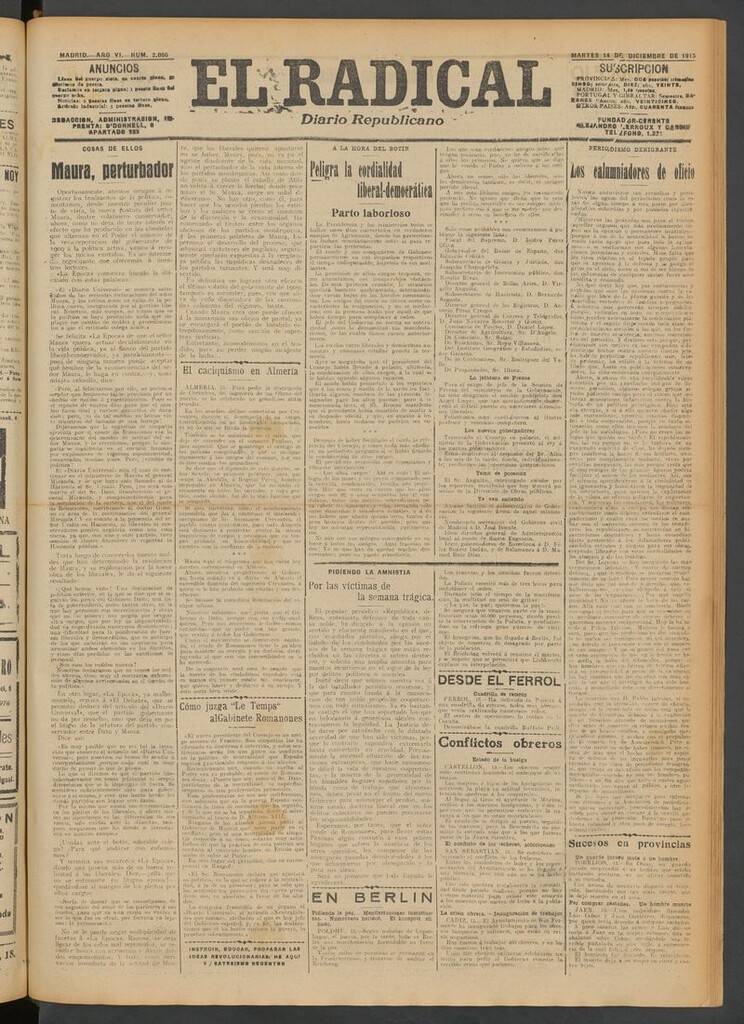 Miniatura de El Radical: diario republicano del 14 de diciembre de 1915