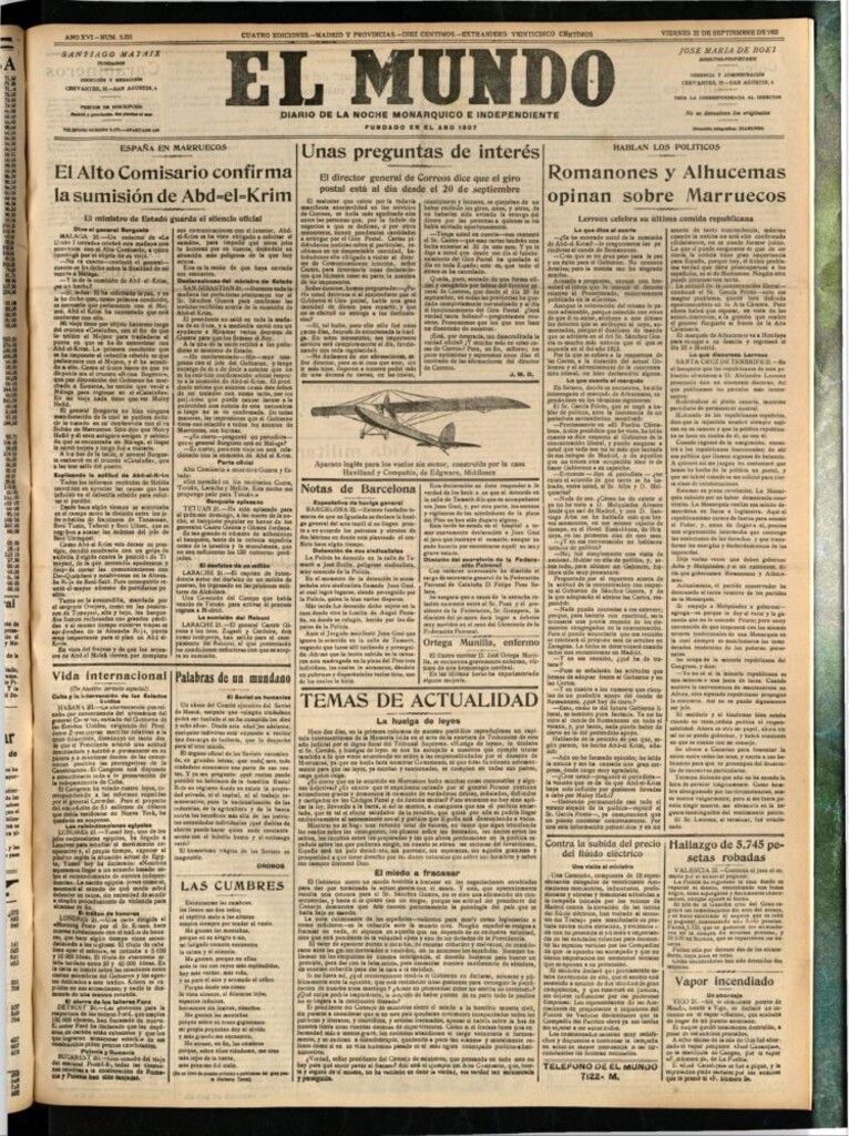 Miniatura de El Mundo del 22 de septiembre de 1922 (edición de provincias)