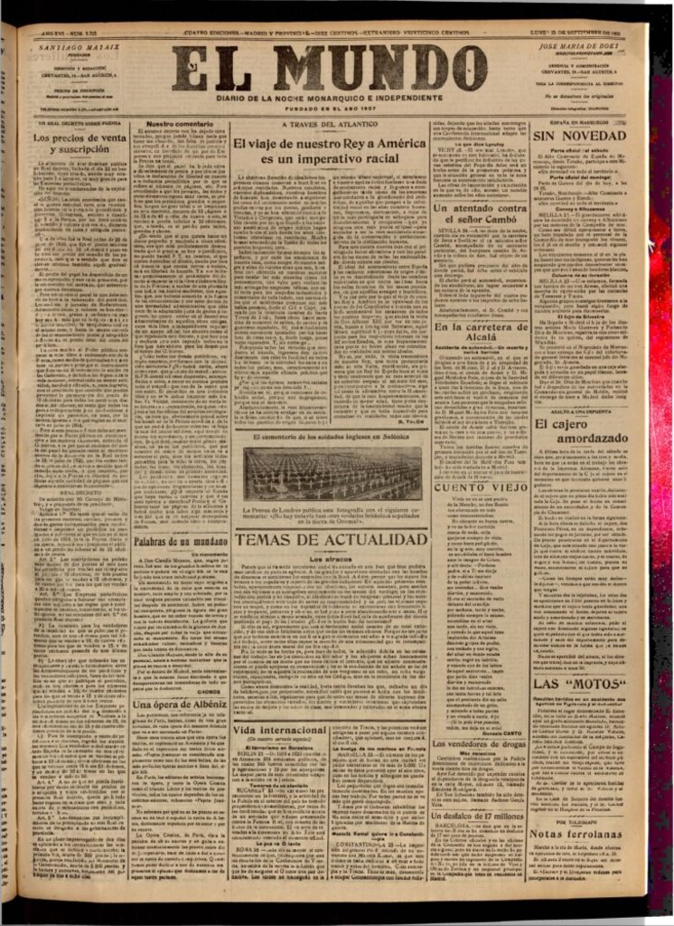 Miniatura de El Mundo del 25 de septiembre de 1922